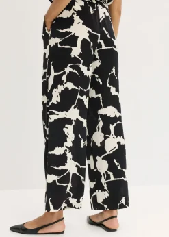 bonprix bonprix Pantalón palazzo de satén fluido Negro-blanco Outlet