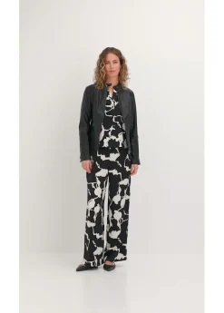 bonprix bonprix Pantalón palazzo de satén fluido Negro-blanco Outlet