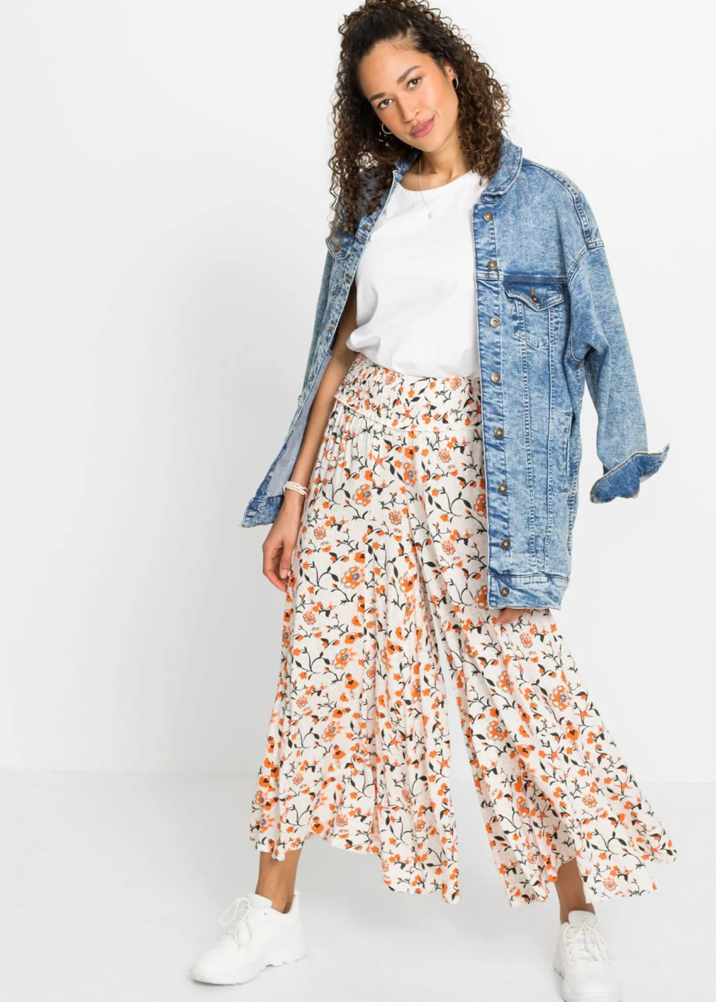 bonprix bonprix Pantalón Palazzo de viscosa fluida Beige-naranja de flores Discount