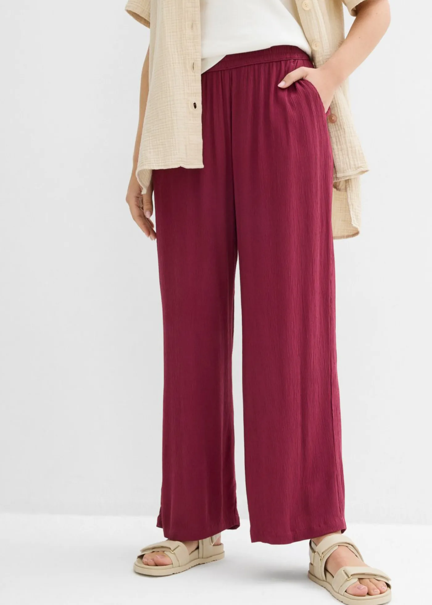 bonprix bonprix Pantalón Palazzo de viscosa suave Rojo azalea