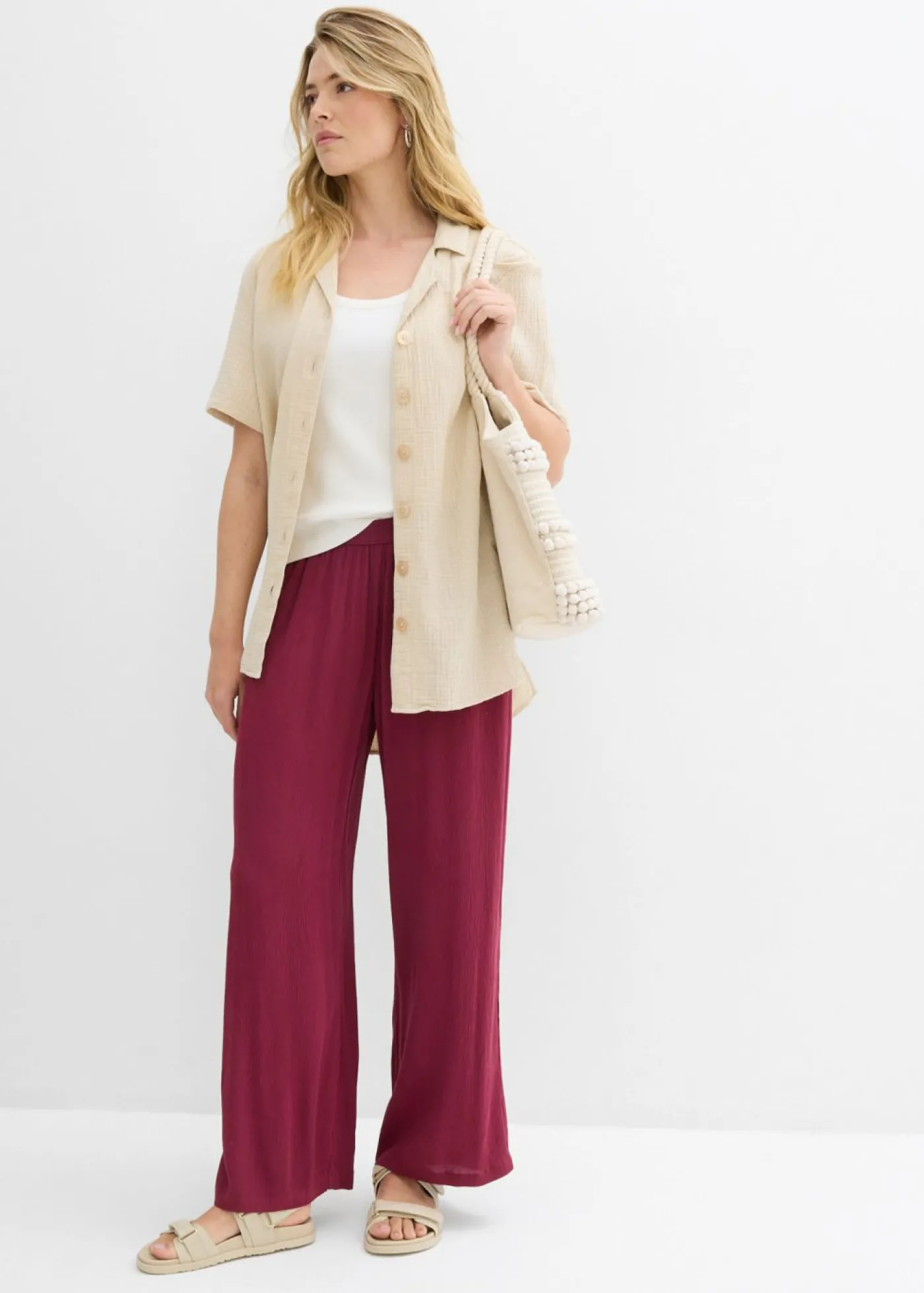 bonprix bonprix Pantalón Palazzo de viscosa suave Rojo azalea