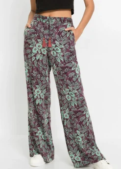 bonprix bonprix Pantalón Palazzo de viscosa fluida baya-salvia de flores Outlet