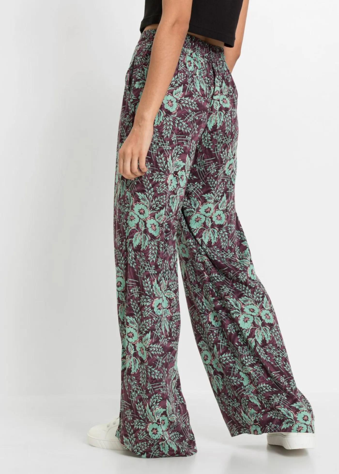 bonprix bonprix Pantalón Palazzo de viscosa fluida baya-salvia de flores Outlet