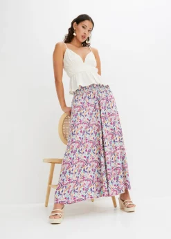 bonprix bonprix Pantalón Palazzo de viscosa fluida lavanda ahumado con patrón paisley Best
