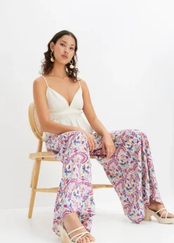 bonprix bonprix Pantalón Palazzo de viscosa fluida lavanda ahumado con patrón paisley Best