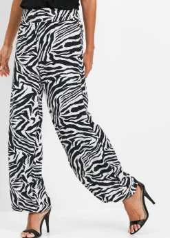 bonprix bonprix Pantalón Palazzo de viscosa fluida Negro con estampado de cebra New