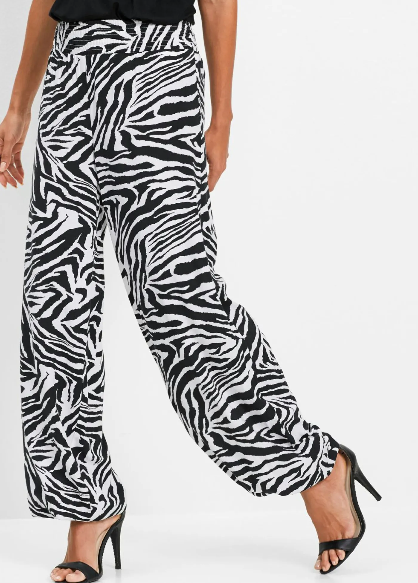 bonprix bonprix Pantalón Palazzo de viscosa fluida Negro con estampado de cebra New