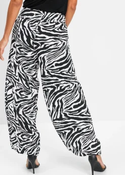 bonprix bonprix Pantalón Palazzo de viscosa fluida Negro con estampado de cebra New