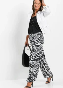 bonprix bonprix Pantalón Palazzo de viscosa fluida Negro con estampado de cebra New