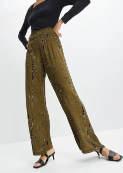 bonprix bonprix Pantalón Palazzo de viscosa fluida Verde caqui/negro estampado Discount