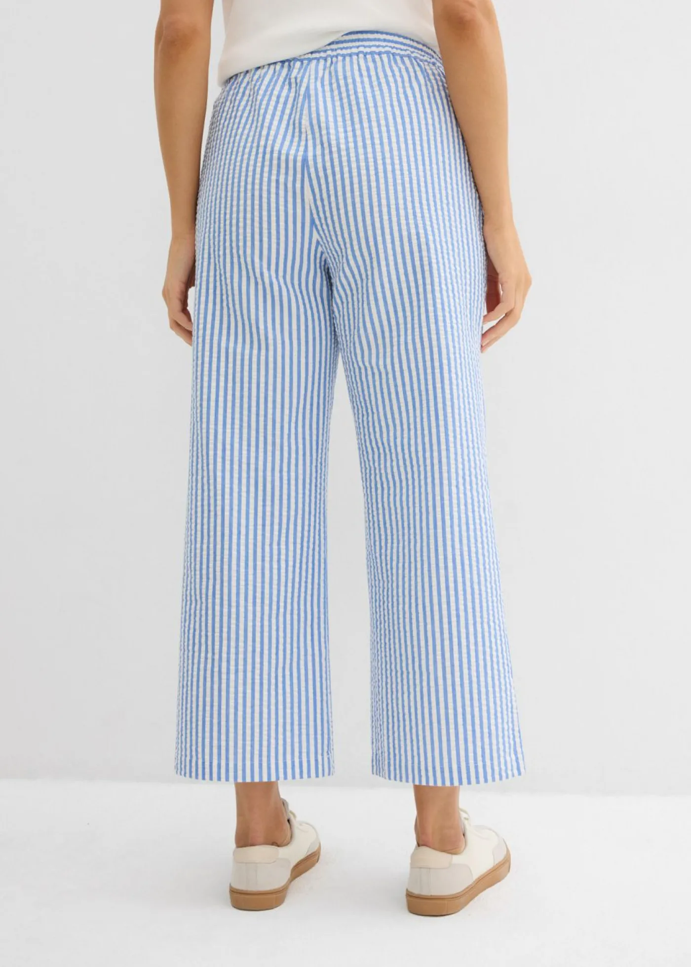 bonprix bonprix Pantalón palazzo estilo milrayas, largo 7/8 Azul glaciar-blanco lana New