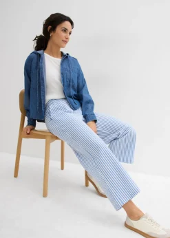 bonprix bonprix Pantalón palazzo estilo milrayas, largo 7/8 Azul glaciar-blanco lana New
