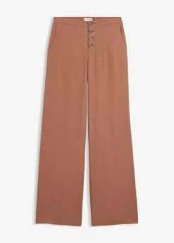 bonprix bonprix Pantalón palazzo largo con lino Marrón castaño Hot