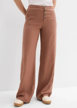 bonprix bonprix Pantalón palazzo largo con lino Marrón castaño Hot