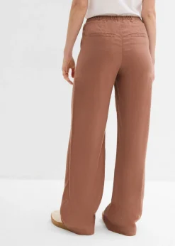 bonprix bonprix Pantalón palazzo largo con lino Marrón castaño Hot