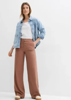 bonprix bonprix Pantalón palazzo largo con lino Marrón castaño Hot