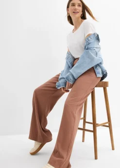 bonprix bonprix Pantalón palazzo largo con lino Marrón castaño Hot