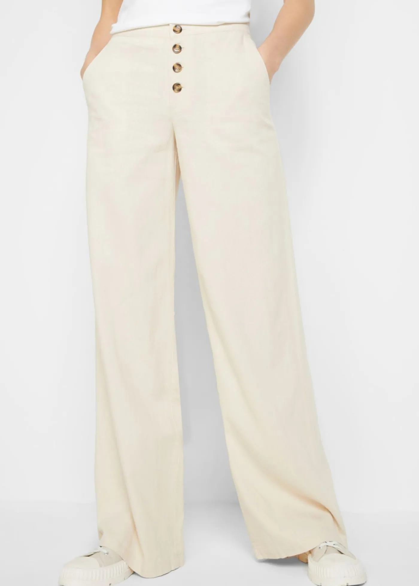 bonprix bonprix Pantalón palazzo largo con lino Beige-arena Outlet