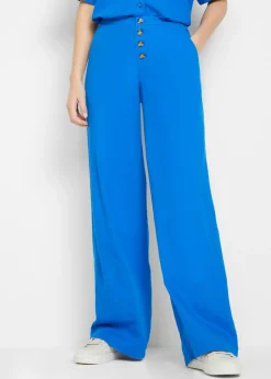 bonprix bonprix Pantalón palazzo largo con lino Azur Hot