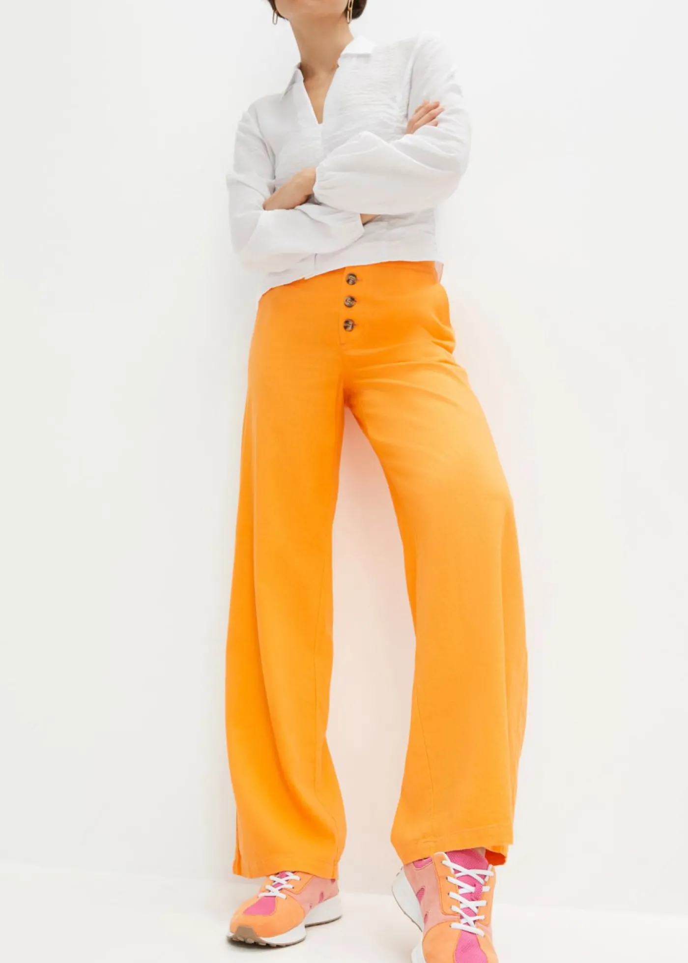 bonprix bonprix Pantalón palazzo largo con lino Naranja claro Sale