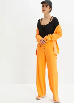 bonprix bonprix Pantalón palazzo largo con lino Naranja claro Sale