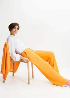 bonprix bonprix Pantalón palazzo largo con lino Naranja claro Sale