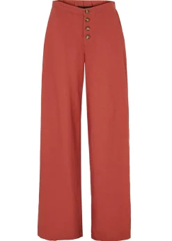 bonprix bonprix Pantalón palazzo largo con lino marrón marsala New