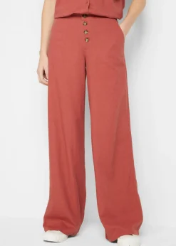 bonprix bonprix Pantalón palazzo largo con lino marrón marsala New