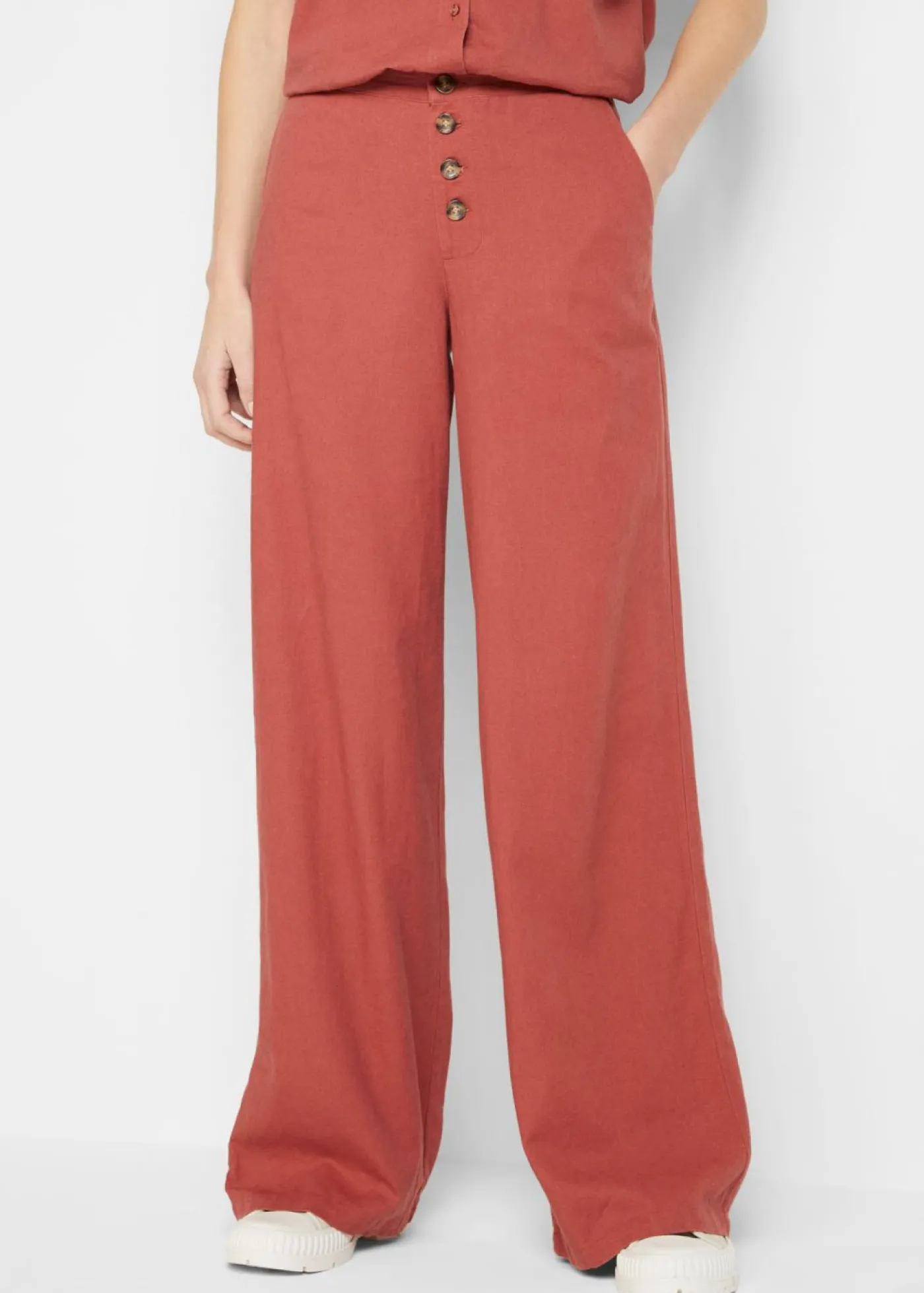 bonprix bonprix Pantalón palazzo largo con lino marrón marsala New