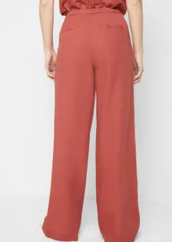 bonprix bonprix Pantalón palazzo largo con lino marrón marsala New