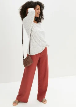 bonprix bonprix Pantalón palazzo largo con lino marrón marsala New