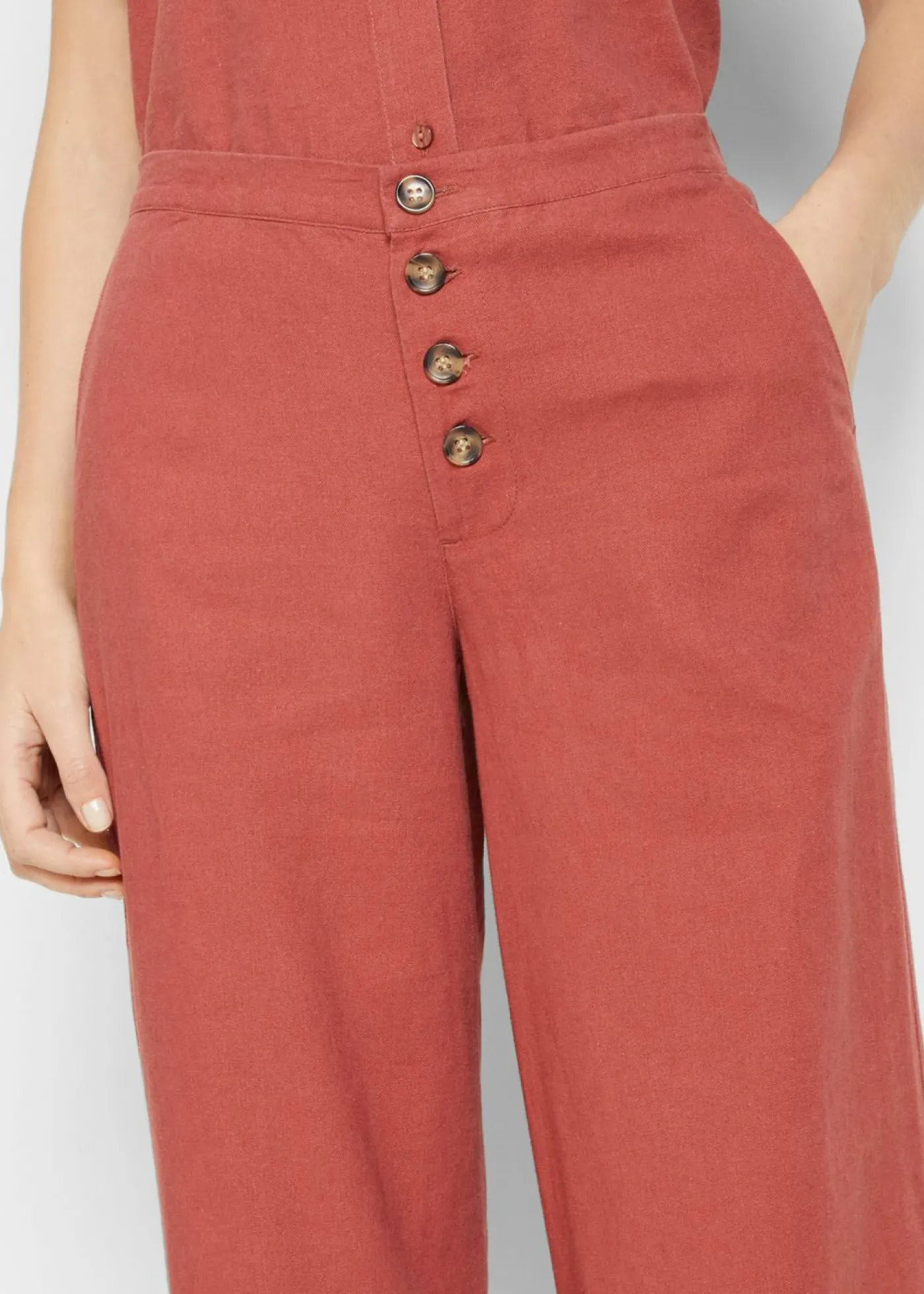 bonprix bonprix Pantalón palazzo largo con lino marrón marsala New
