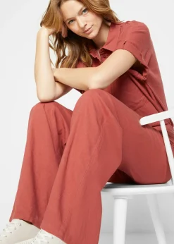 bonprix bonprix Pantalón palazzo largo con lino marrón marsala New