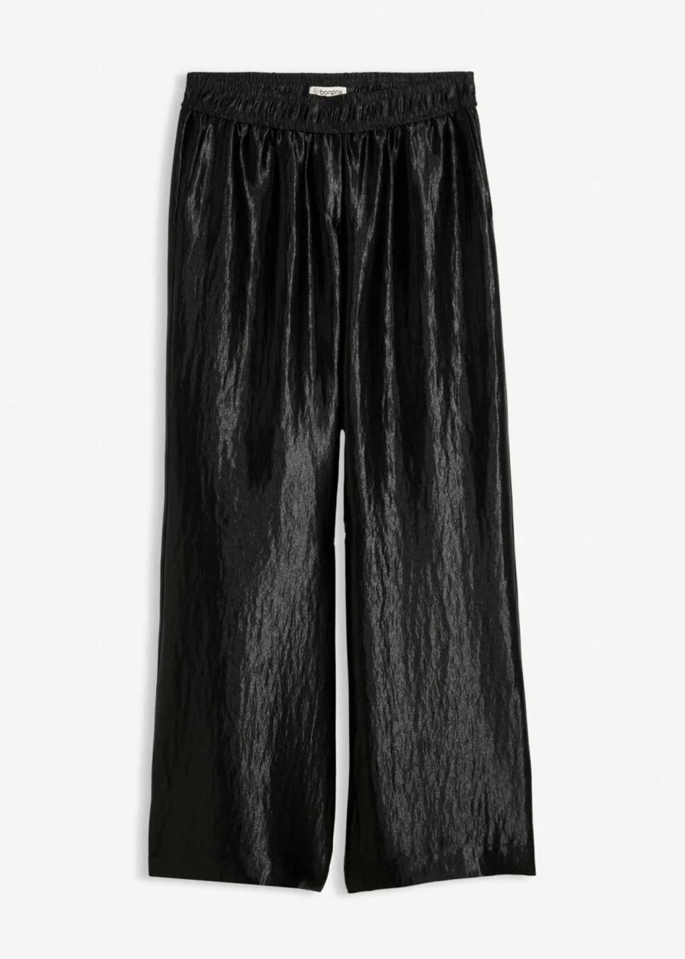 bonprix bonprix Pantalón palazzo satinado con cinturilla cómoda Negro Clearance