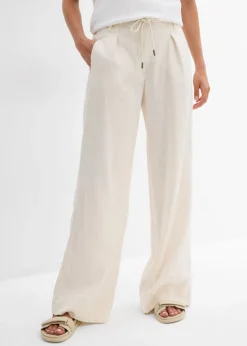 bonprix bonprix Pantalón paperbag de ligera mezcla de lino Beige natural