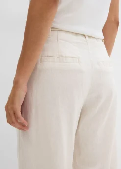 bonprix bonprix Pantalón paperbag de ligera mezcla de lino Beige natural