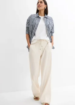 bonprix bonprix Pantalón paperbag de ligera mezcla de lino Beige natural