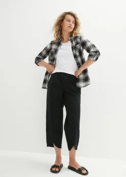 bonprix bonprix Pantalón pirata de mezcla de lino ligero Negro Clearance