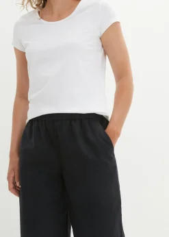 bonprix bonprix Pantalón pirata de mezcla de lino ligero Negro Clearance