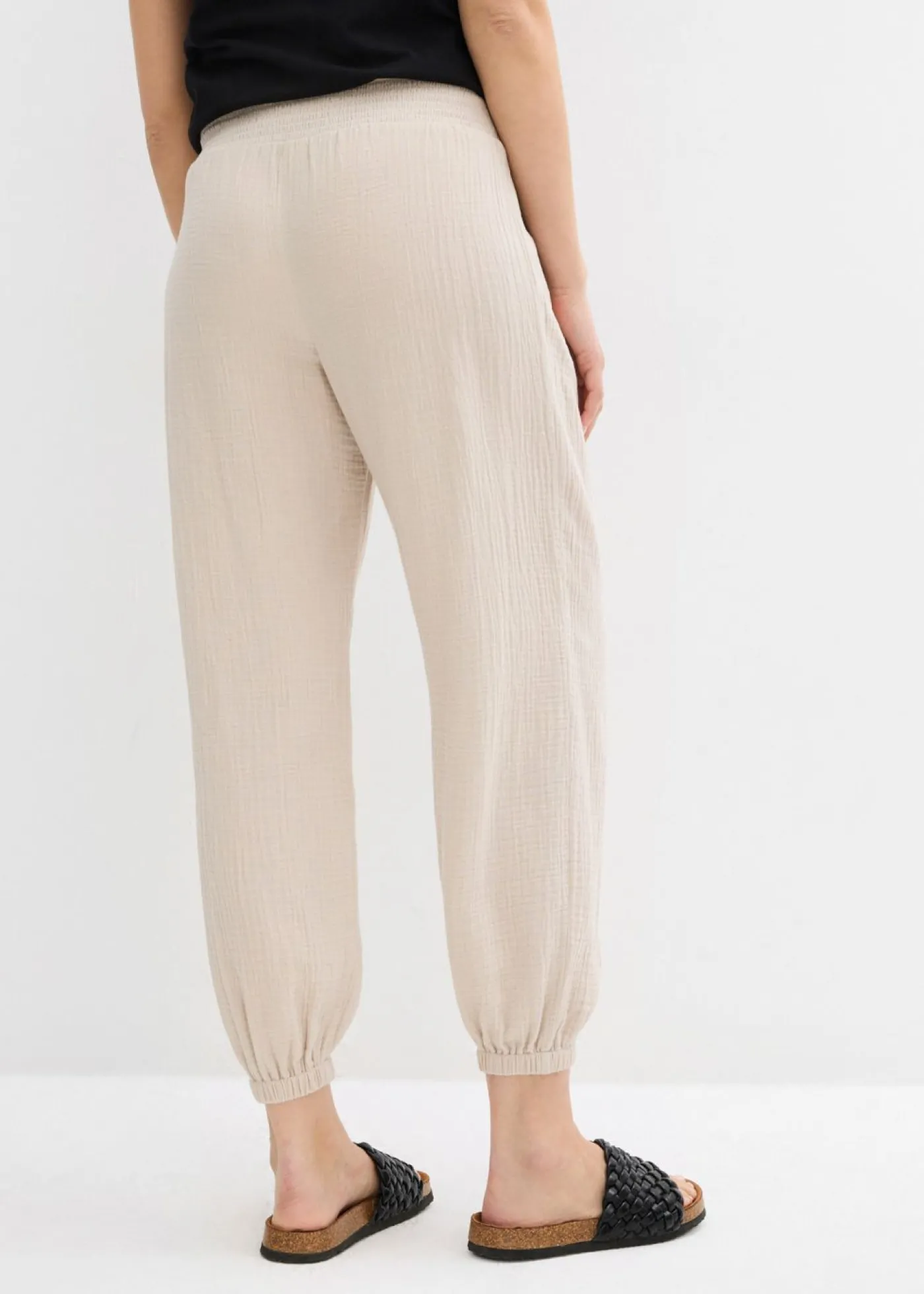 bonprix bonprix Pantalón premamá 2 en 1 de muselina pura de algodón para durante y después del embarazo gris piedra Hot