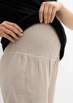 bonprix bonprix Pantalón premamá 2 en 1 de muselina pura de algodón para durante y después del embarazo gris piedra Hot