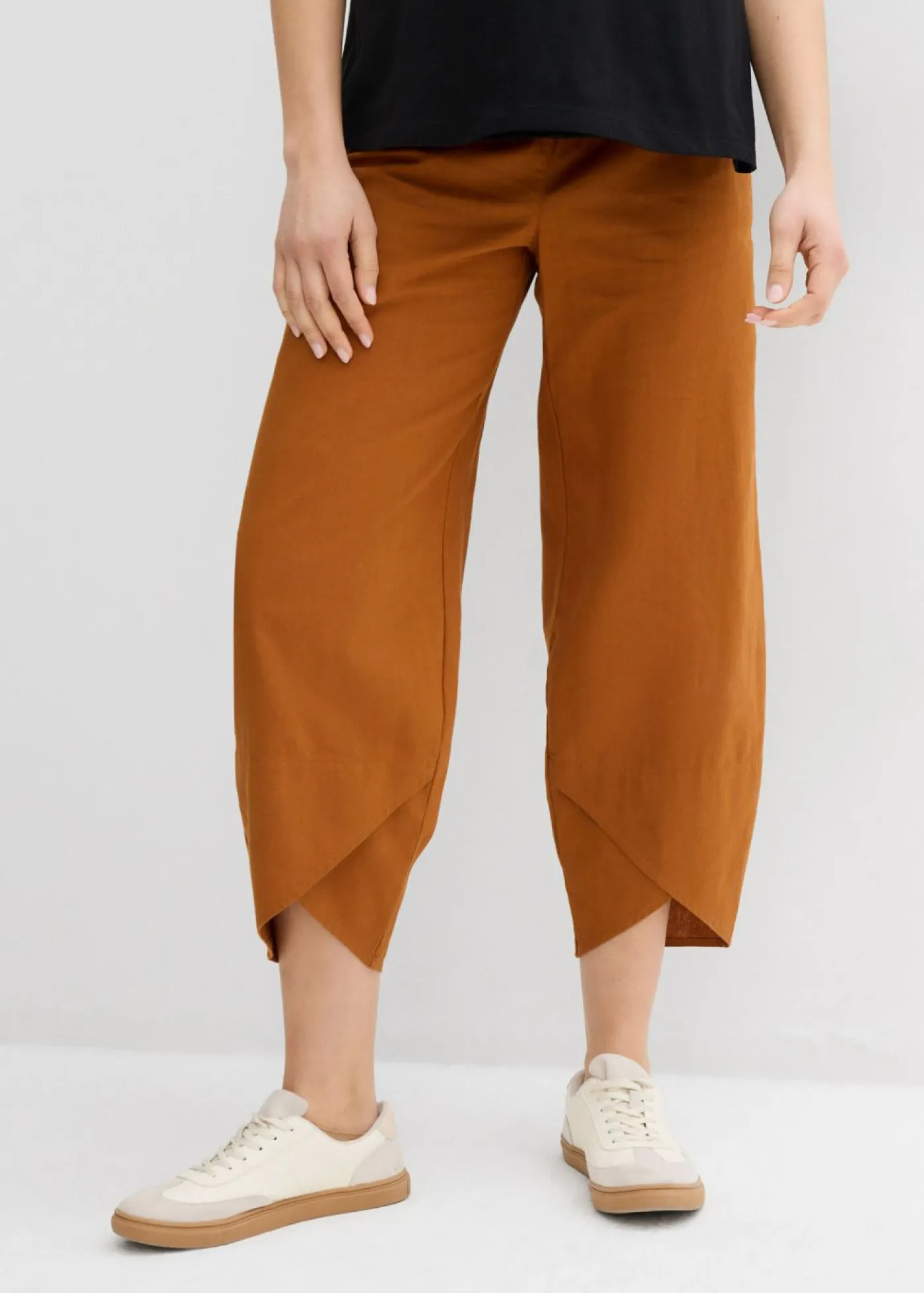 bonprix bonprix Pantalón premamá de lino y algodón con banda abdominal Bronce Online