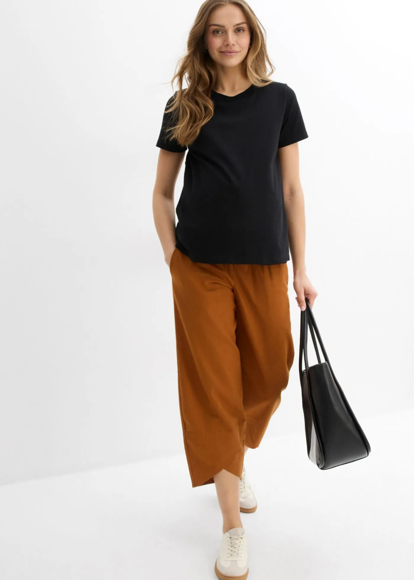 bonprix bonprix Pantalón premamá de lino y algodón con banda abdominal Bronce Online