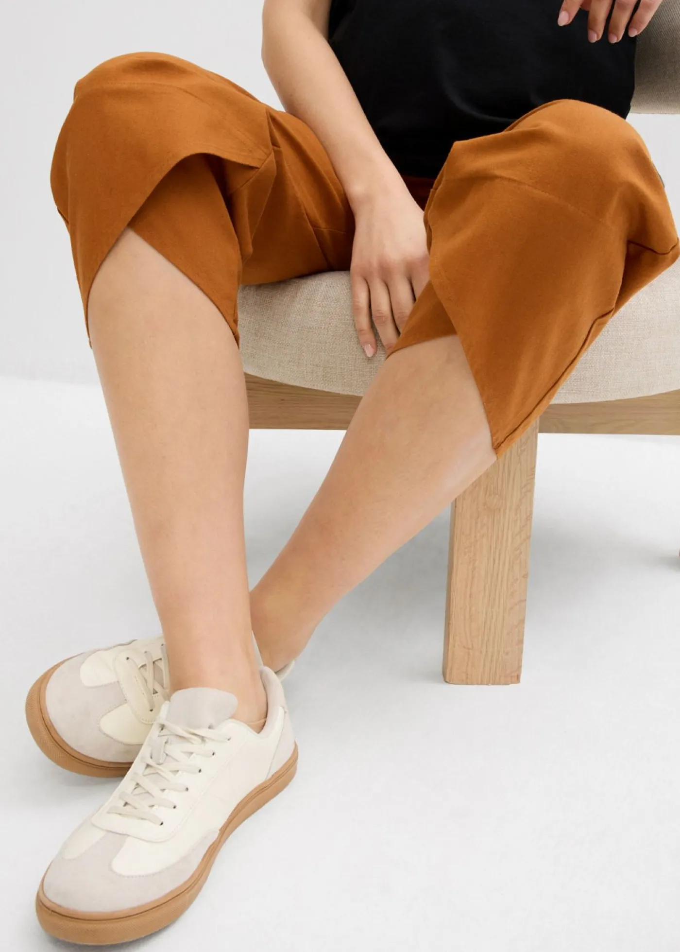 bonprix bonprix Pantalón premamá de lino y algodón con banda abdominal Bronce Online