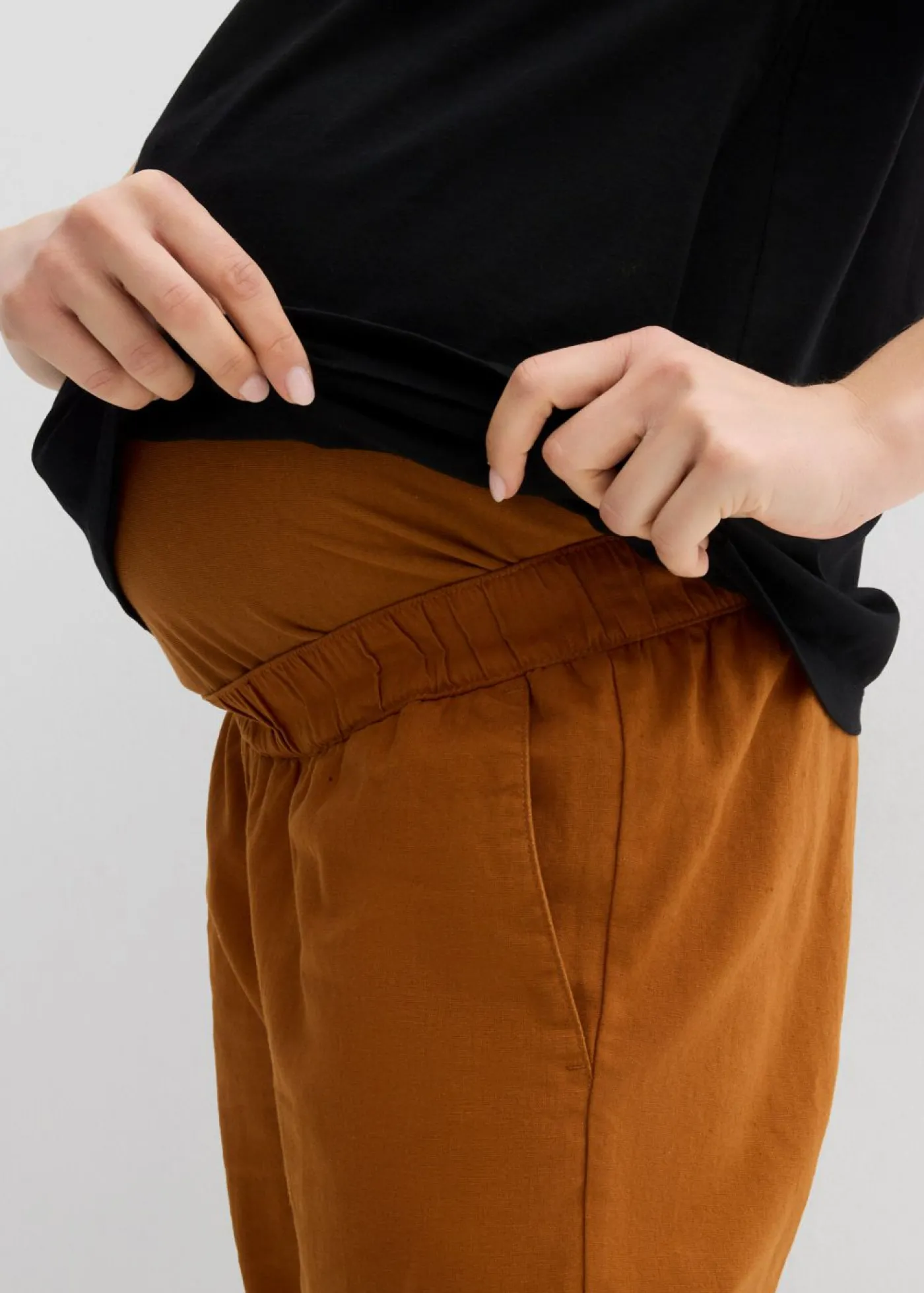 bonprix bonprix Pantalón premamá de lino y algodón con banda abdominal Bronce Online