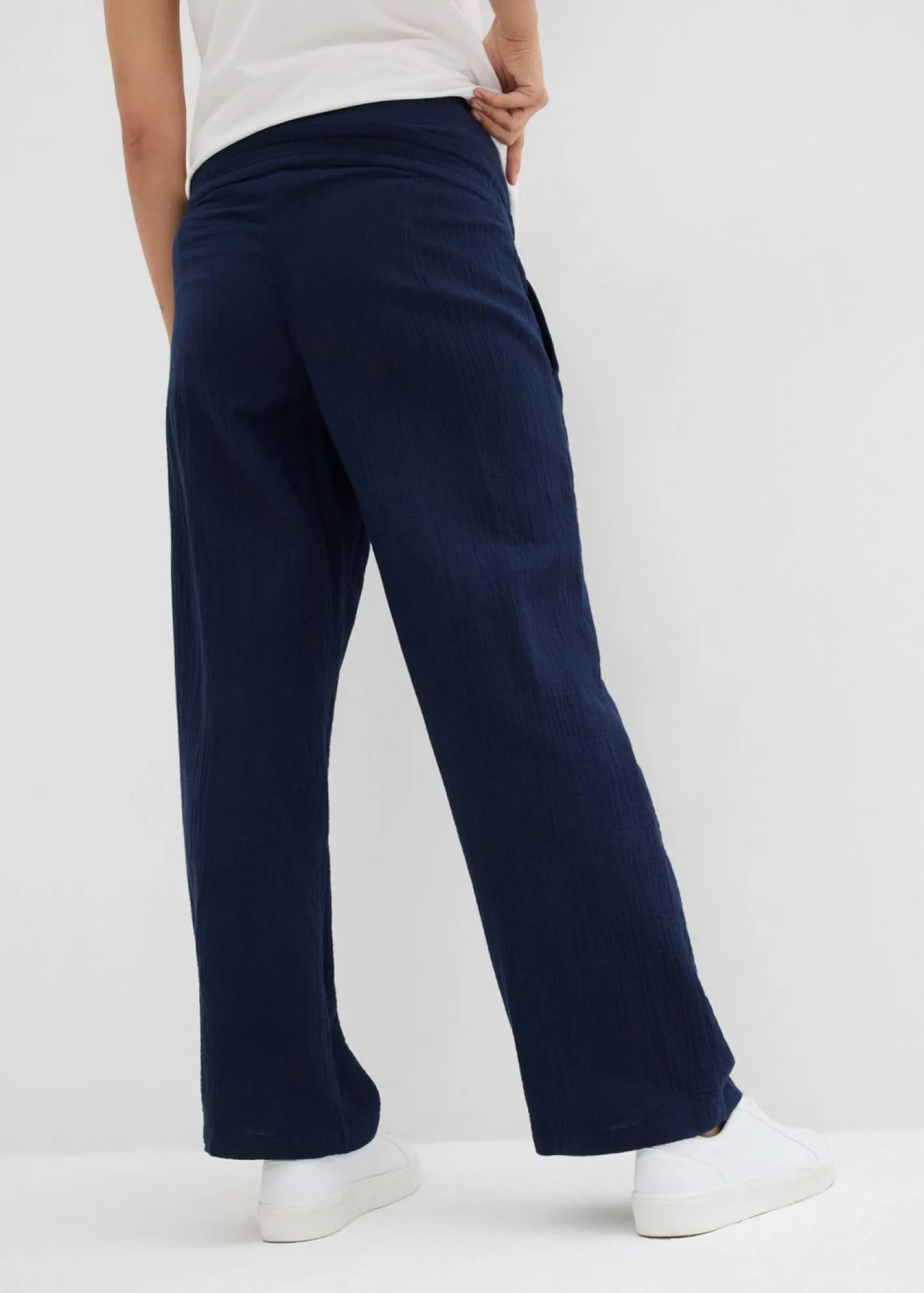 bonprix bonprix Pantalón premamá de muselina de algodón puro con corte holgado Azul marino Best