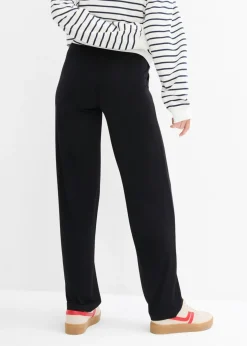 bonprix bonprix Pantalón premamá de punto con cintura de nido de abeja y perneras rectas Negro Sale