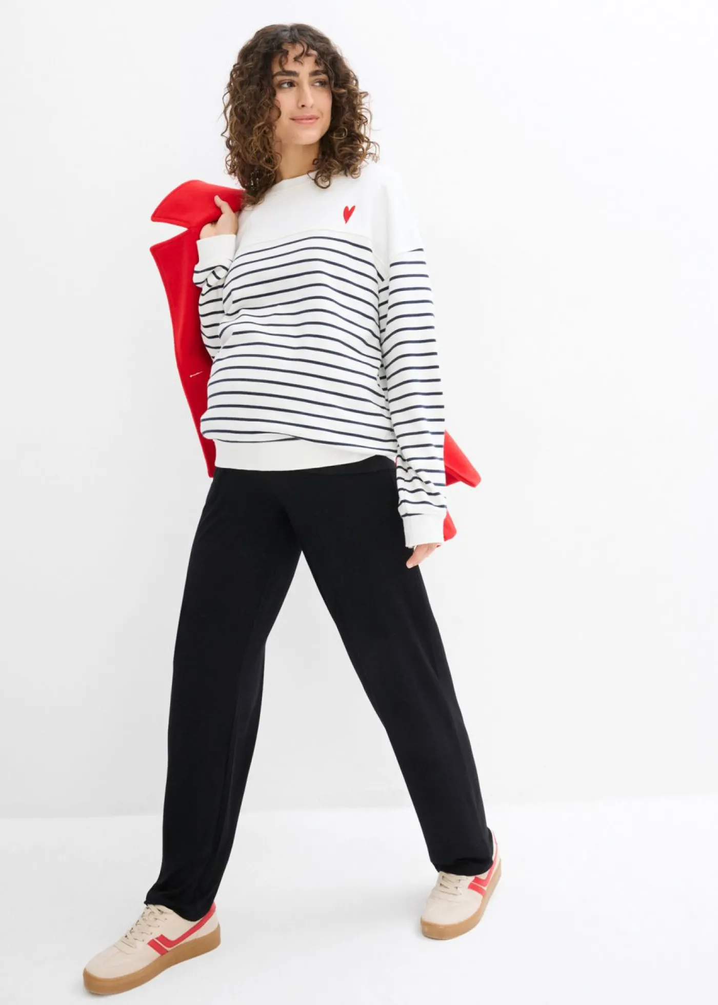 bonprix bonprix Pantalón premamá de punto con cintura de nido de abeja y perneras rectas Negro Sale