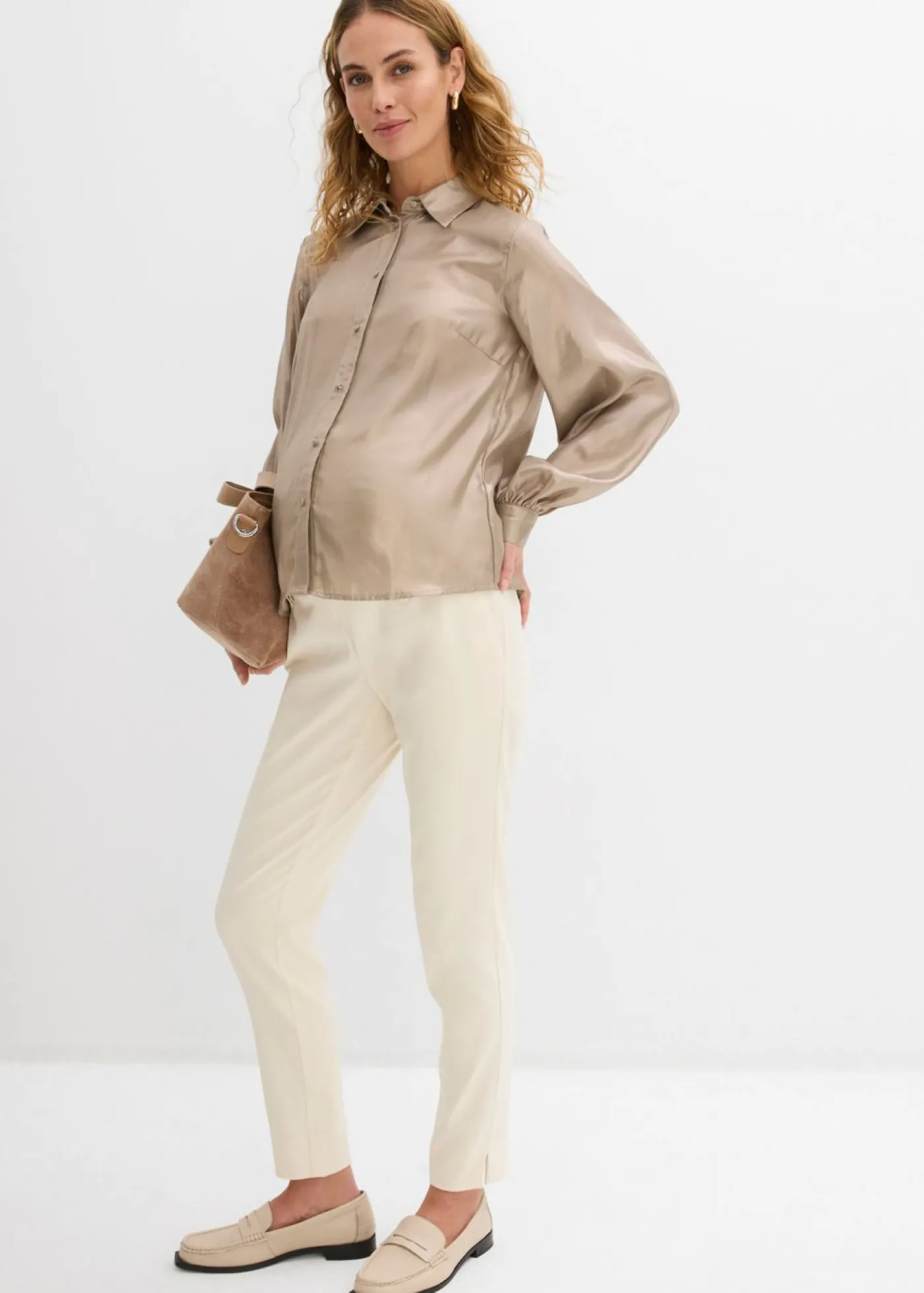 bonprix bonprix Pantalón premamá elástico con pernera acampanada Crudo Best