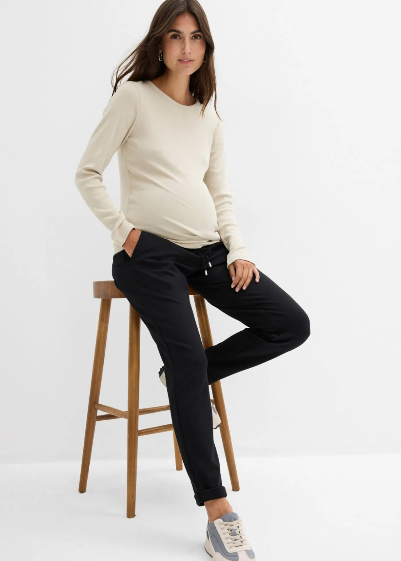 bonprix bonprix Pantalón premamá sin cierre de Punto di Roma con cinturilla elástica Negro New